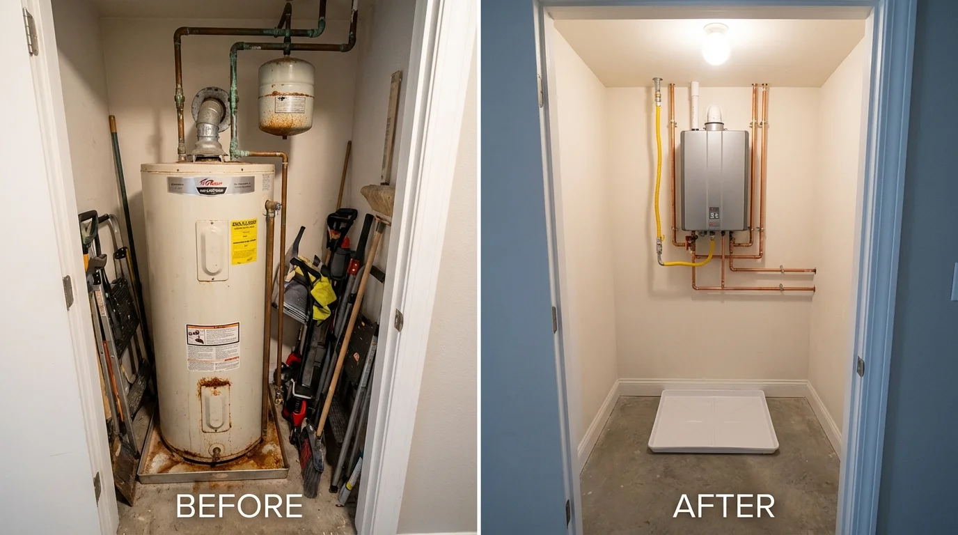 Tank water heater versus wall-mounted tankless unit comparison for Kettleman City, CA homeowners