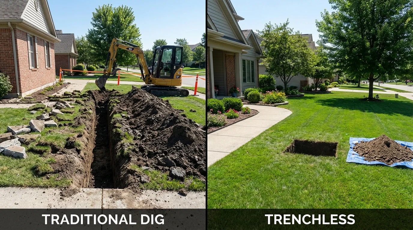 Trenchless sewer repair with minimal yard damage versus traditional excavation in Kettleman City, CA